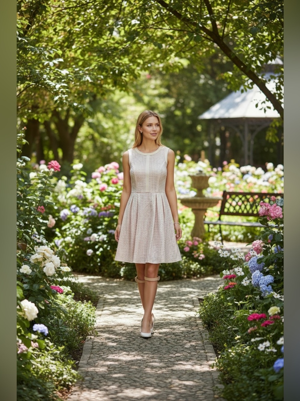 Tommy Hilfiger Light Pink Eyelet Sleeveless Fit-and-Flare Mini Dress